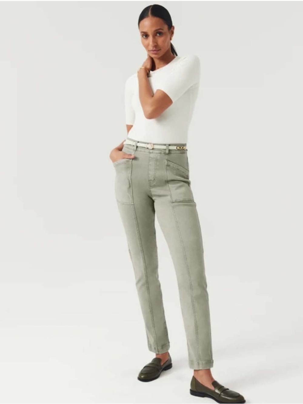 Spanx Stretch Twill Straight Leg Olive Oil
